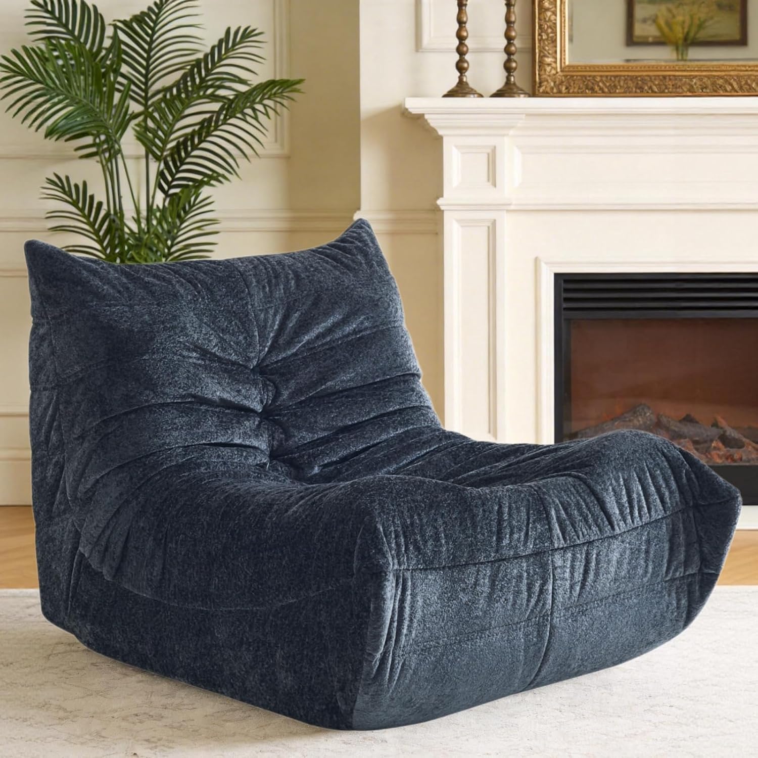 Bean Bag Chairs for Adults Teens Kids, Fireside Chair Bean Bag Lounger with Memory Foam Filled, Bean Bag Sofa for Living Room, Dorms, Apartments, Reading Corner(Black Plush)