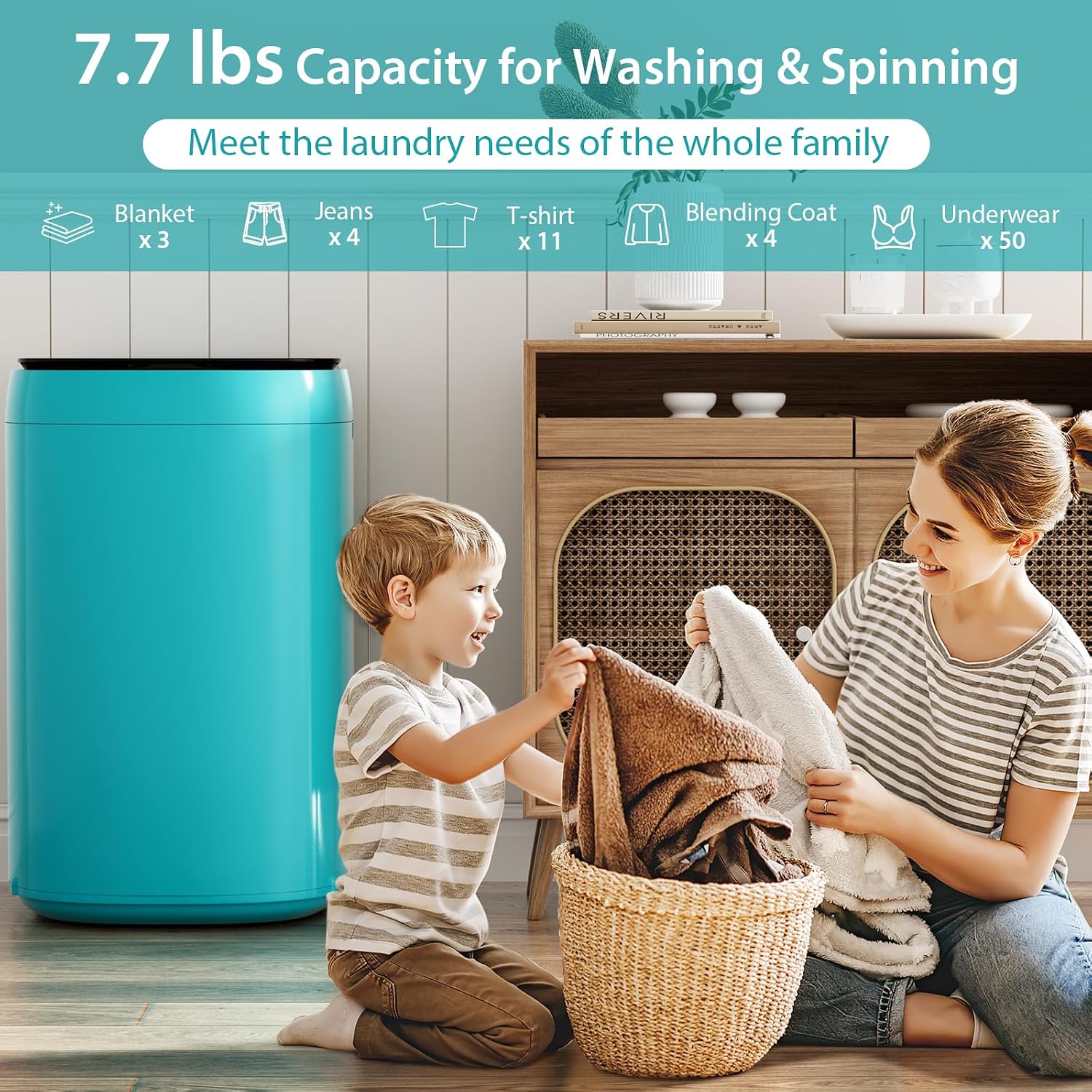 Giantex Portable Washing Machine, 7.7lbs Capacity All-in-One Washer Spinner Combo w/Drain Pump, 0.78 Cu.ft Laundry Washer w/ 10 Program, 3 Water Level, LED Display, Compact for Apartment RV