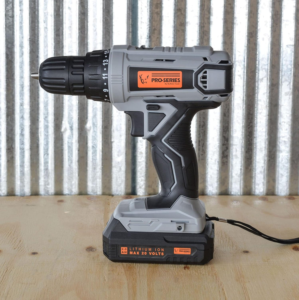 Buffalo Tools LIDDFKIT20: 5 Piece Combo Kit With Fan - 3/8 Inch Drill And 1/4 Inch Impact Driver Set With 20V Lithium Ion Rechargeable Battery And Charger And 3-Speed Cordless Fan
