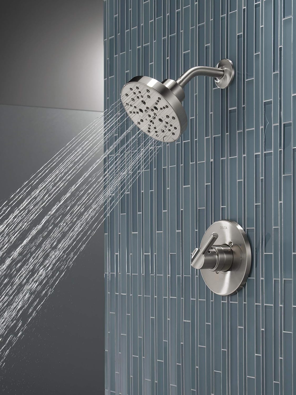 Delta Nicoli 14 Series H2Okinetic Shower Faucet Set, Brushed Nickel Shower Head and Handle Set, Valve Trim Kit, Stainless 142749-SS (Shower Valve Included)