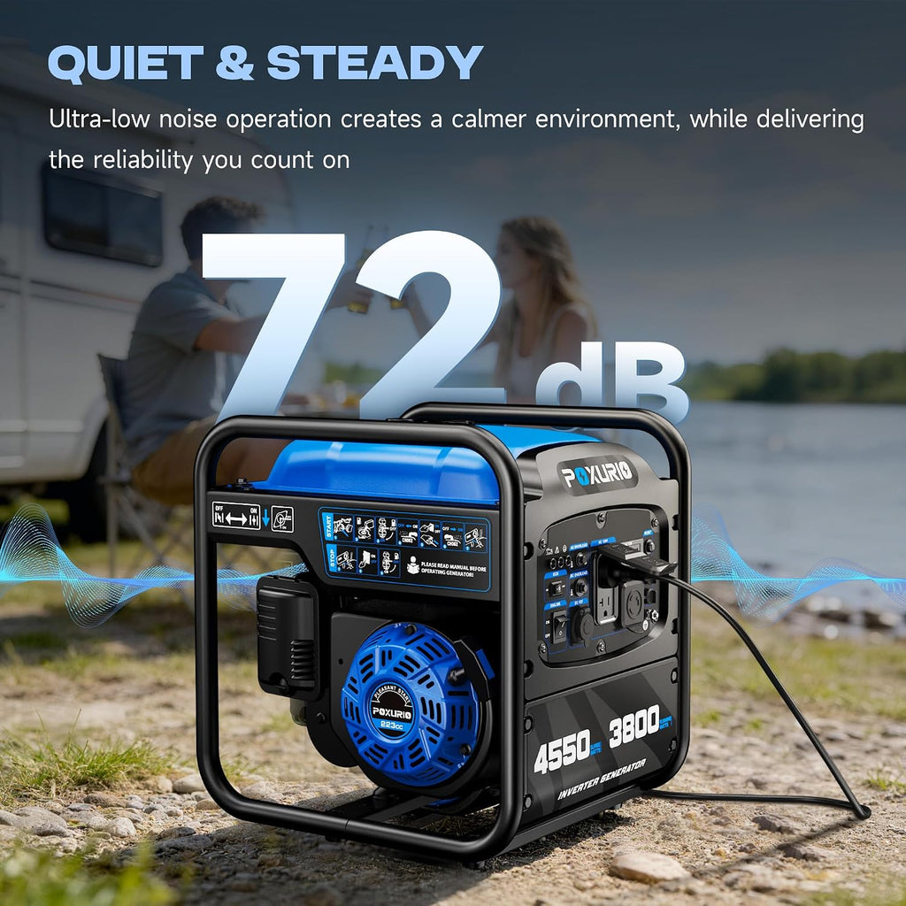 4550-Watt Portable Inverter Generator for Home Use, Open Frame Generator Gas Powered, Lightweight & Quiet for Home Use and Emergency Backup, EPA Compliant-Blue