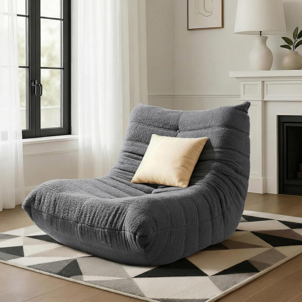 Bean Bag Chairs for Adults, Lazy Sofa Chair with Memory Foam Teddy Velvet Fabric, Large Beanbag Sofa Chair for Bedroom Living Room Dorm Office (Dark-Grey)