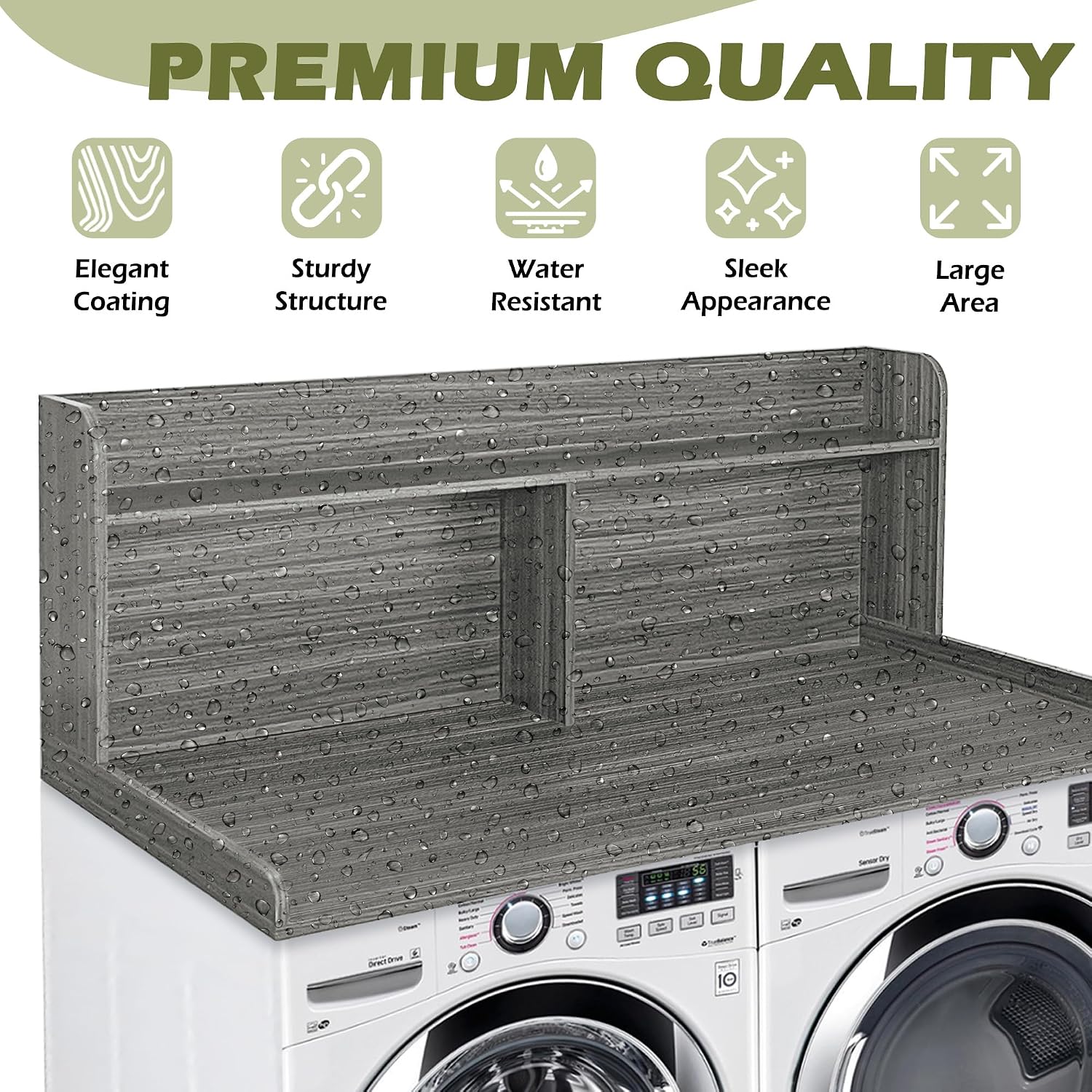 Royxen Laundry Countertop with 20' Shelf Universal Fit, Washer and Dryer Countertop with Storage Space, Eucalyptus