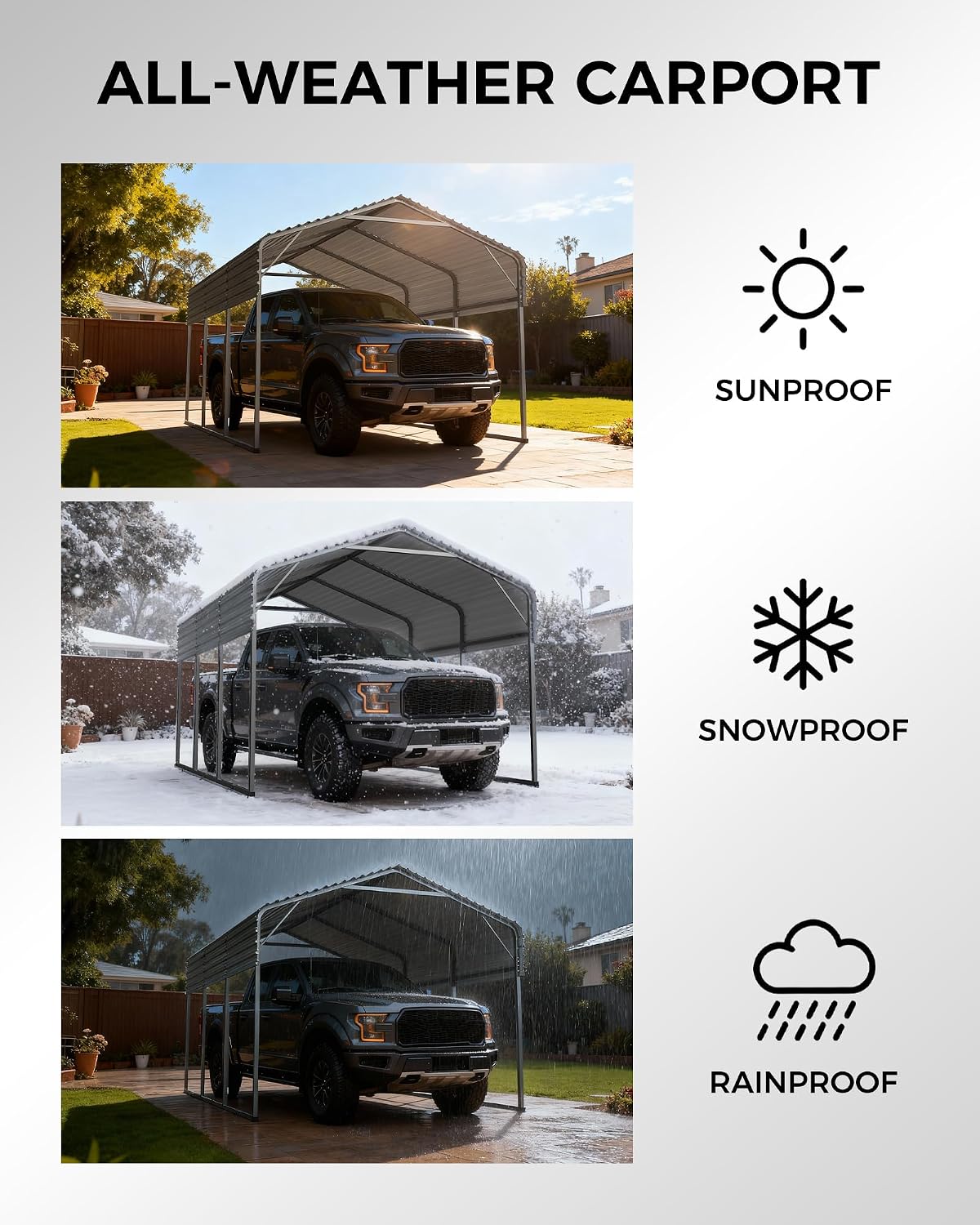 10x15FT Heavy Duty Metal Carport with Galvanized Steel Roof - All-Weather Car Shelter for Cars, Trucks, Boats, Reinforced Frame, Enhanced Base, Metal Car Port Garage