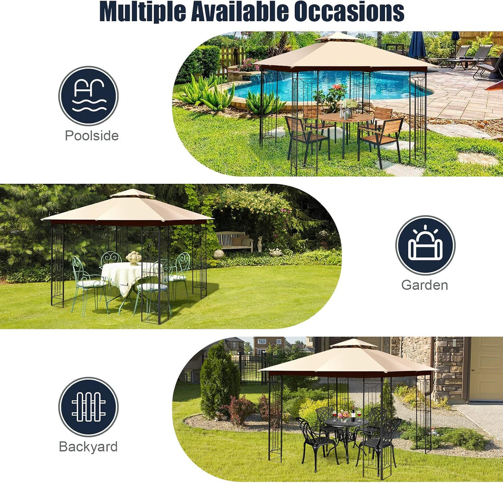 Tangkula 10 x 10 FT Patio Gazebo, Double Roof Outdoor Gazebo with Steel Frame, Patio Pavilion Shelter for Poolside, Deck, Backyard (Beige)
