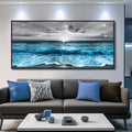 ERQINHUA Large Canvas Black Frame Wall Decor For Living Room Blue Sea Wave Ocean Painting Wall Art For Bedroom Office Dining room Decorations Beach Artworks Wall Pictures Modern Home Decor 32x72 In