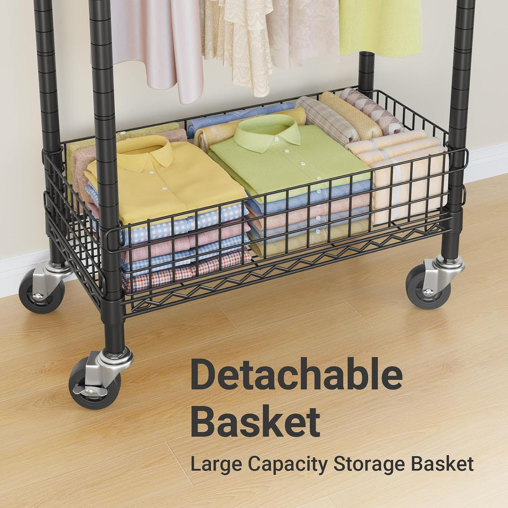 VIPEK R1 Rolling Clothes Rack with Pegboard Organizer Portable Closet for Hanging Clothes with Lockable Wheels & Removable Basket, Compact Clothing Rack for Small Spaces Apartments/Bedroom, Black