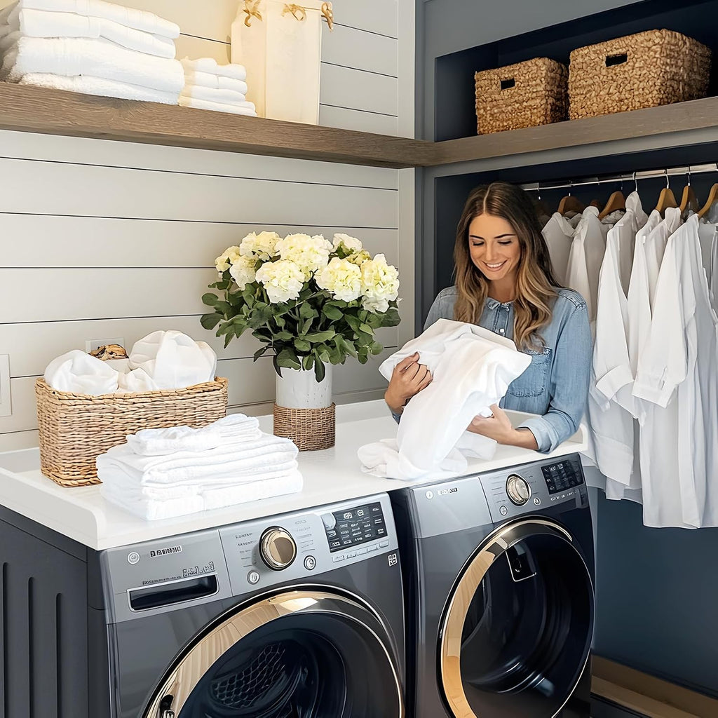 Kaboon Washer Dryer Countertop, Melamine Countertop with Edge Rails - 27.5' Depth x 54' Width Laundry Room Organization, White