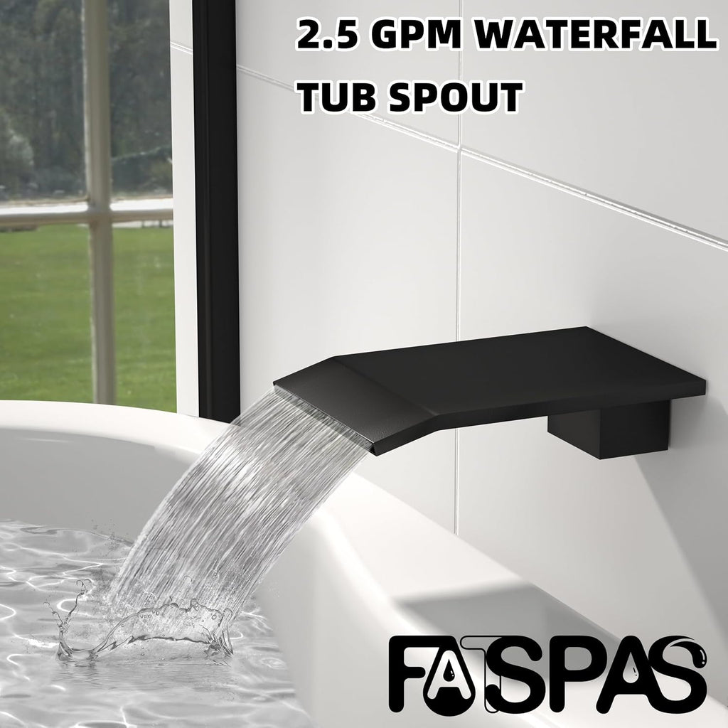 Ceiling Mount Shower System with Tub Spout, 10-Inch High-Pressure Rain Showerhead and Handheld Combo, Matte Black Shower Faucet Set with Rough-in Valve and Trim Kit, All-Metal