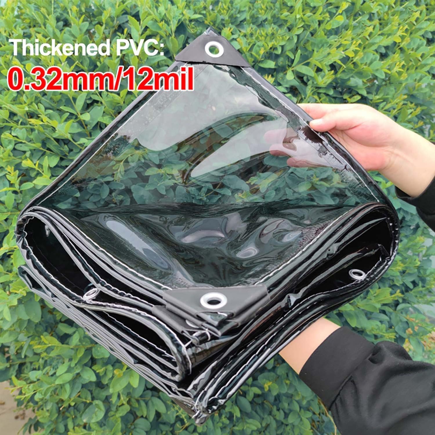 Transparent Tarpaulin 0.32mm, Clear Tarpaulin with Eyelets Waterproof Heavy Duty Reinforced Clear Plastic Tarp Sheet Pergola Covers, 450g/m² PVC Clear Tarps Windproof for Garden Gazebo(10.5x16ft)