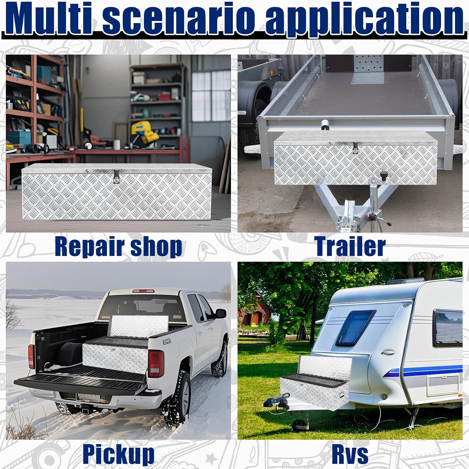 Aluminum Underbody Truck Box 39'×13'×11' Pick up Square Storage Toolbox Heavy Duty Diamond Plate Tool Boxes with Side Handle Buckle Lock and Keys for Storage and Organization