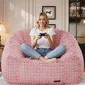 Bean Bag Chairs for Adults, Giant Beanbag Sofa Comfy Reading Chair, Oversized Bean Bag Chairs for Living Room Bedroom, Soft Faux Fur Fabric, 3.2FT, Pink, Checkered