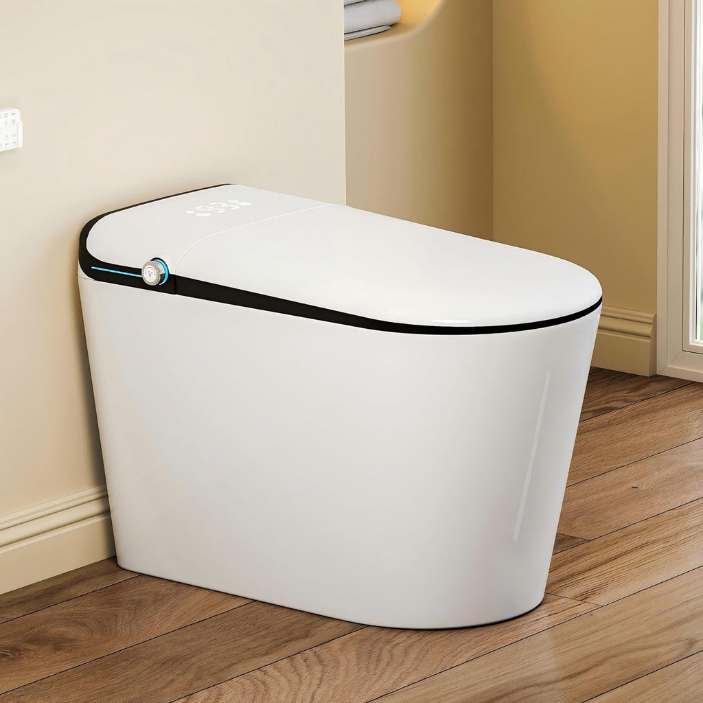 Smart Toilet with Bidet Built in, Eridanus One Piece Bidet Toilet for Bathrooms, Warm Water Wash & Dryer, Foot Sensor Flush, Elongated Heated Seat, Auto Open/Close with Digital Display, White & Black