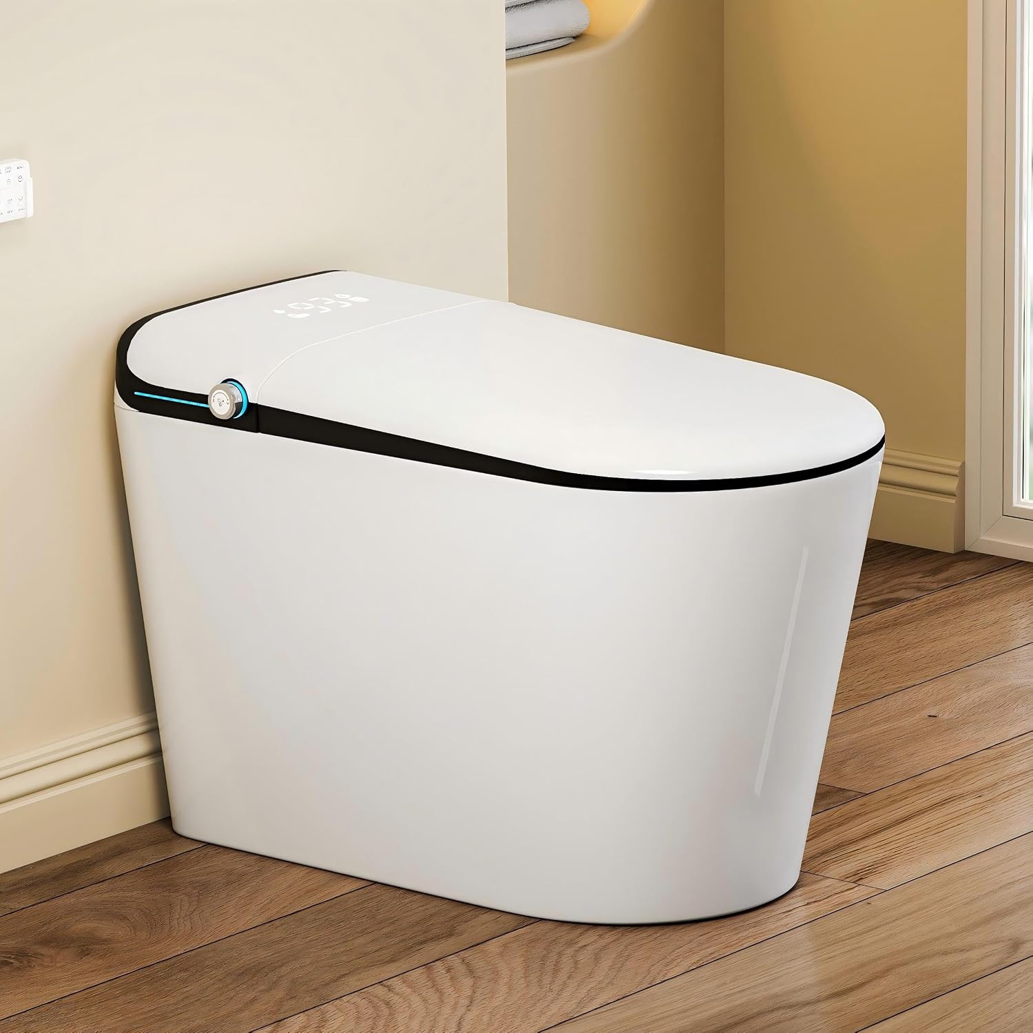 Smart Toilet with Bidet Built in, Eridanus One Piece Bidet Toilet for Bathrooms, Warm Water Wash & Dryer, Foot Sensor Flush, Elongated Heated Seat, Auto Open/Close with Digital Display, White & Black
