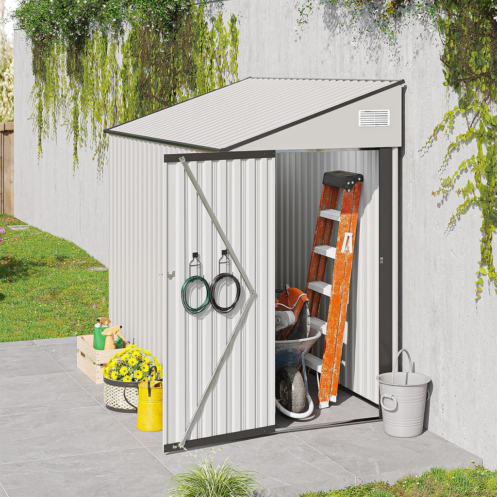 8 X 4 Ft Outdoor Storage Shed, Metal Garden Tool Shed with Lockable Door, Outdoor Door Storage Cabinet for Patio, Garage, Poolside, Bikes, and Garden (White)