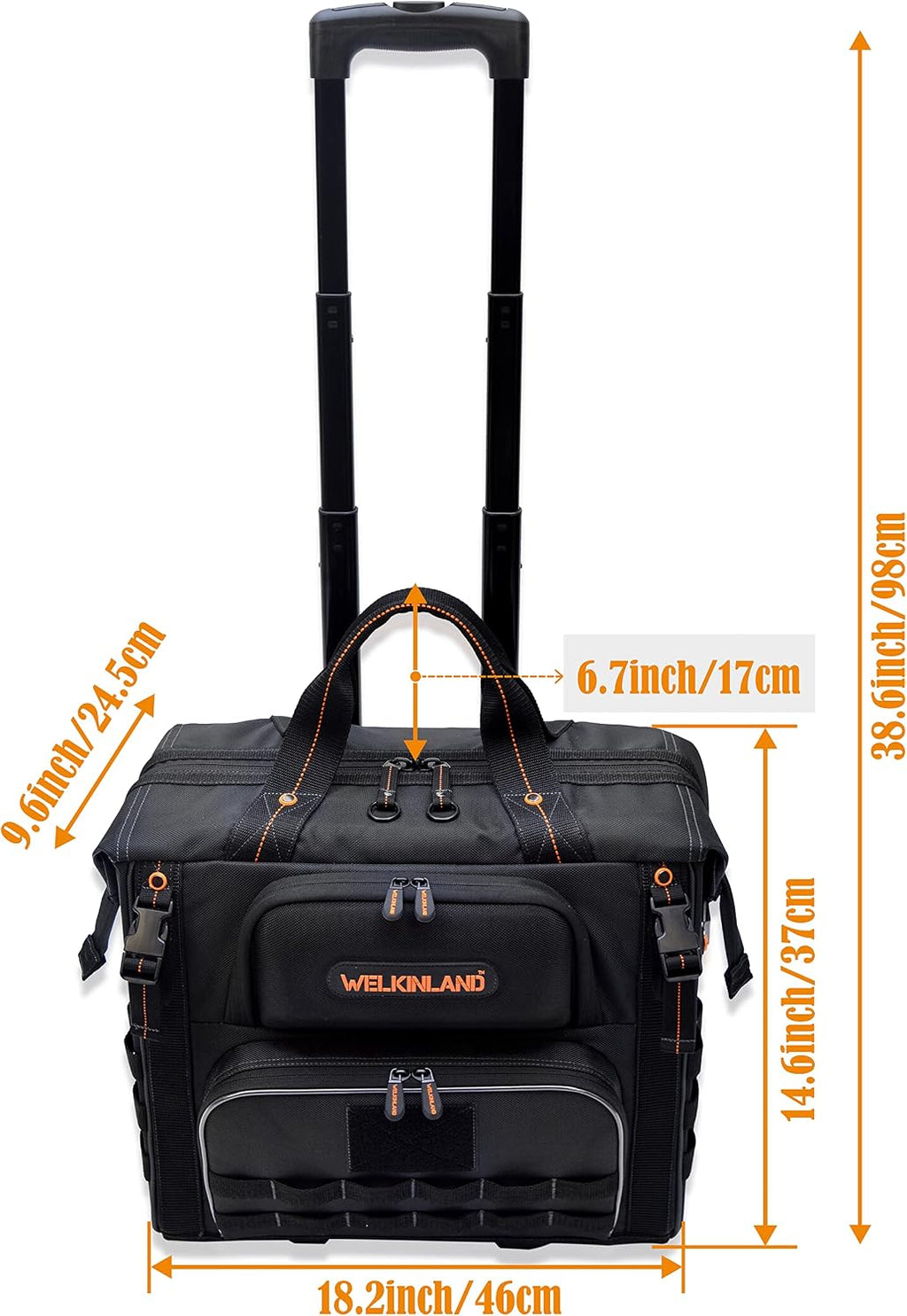 WELKINLAND 46Pockets-26' Rolling tool bag, Tools bag with wheels, Rolling tote bag, Tool tote, HVAC tools bags, Electrician tool bag, Tool bag organizer, Tool bags for men