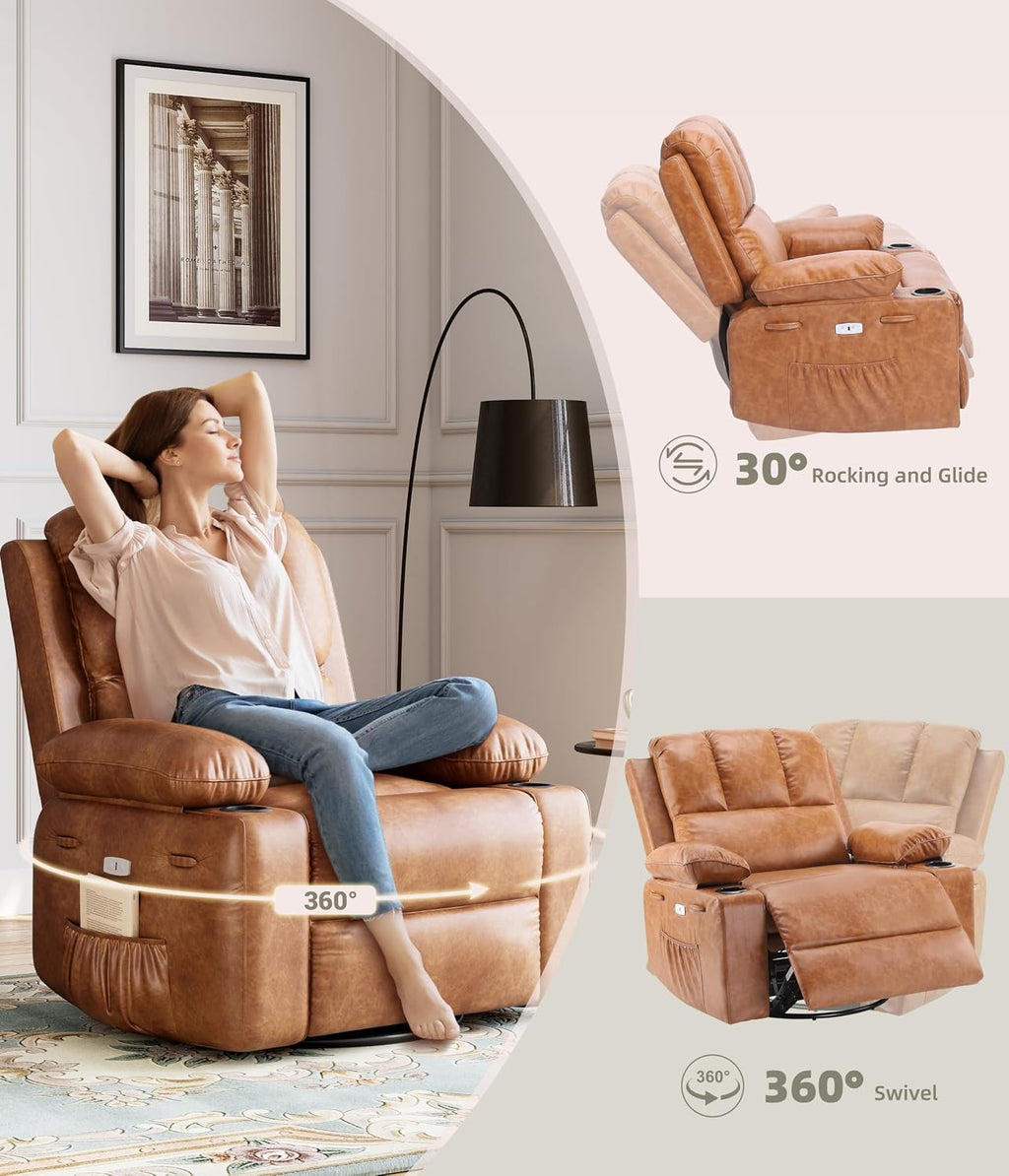 GarveeHome Oversized Recliner Chairs with Heat and Massage, Lazy Recliner Chair for Adults- Manual Chair with Cup Holder for Living Rooms, Bedrooms and Nurseries (Light Brown)