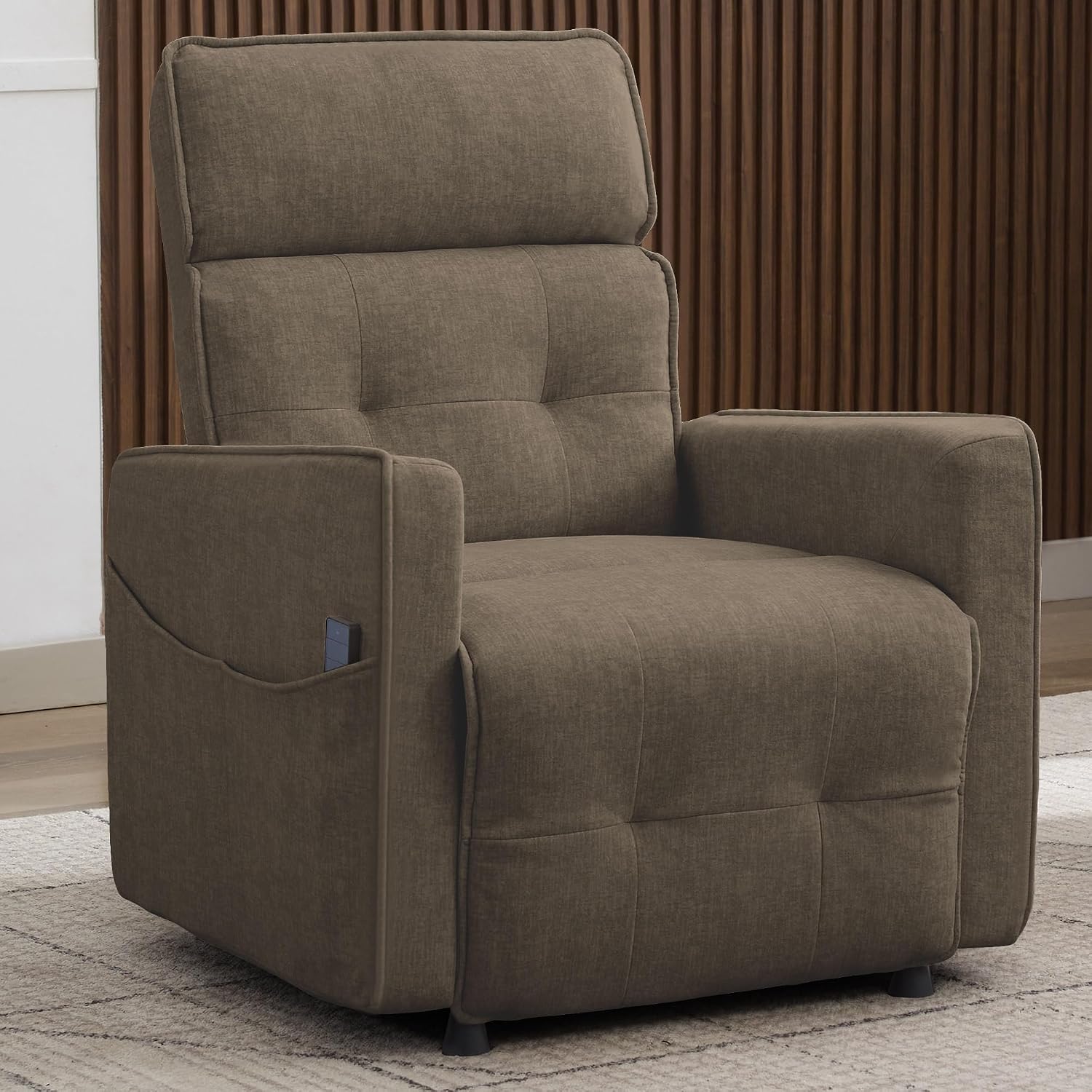 Korser Power Recliner Chair for Adults, Electric Recliner Chairs for Living Room, Comfy Recliners Cashmere Reclining Chair with One-Touch Adjustment & Side Pockets for Reading, Bedroom, Lounge, Brown
