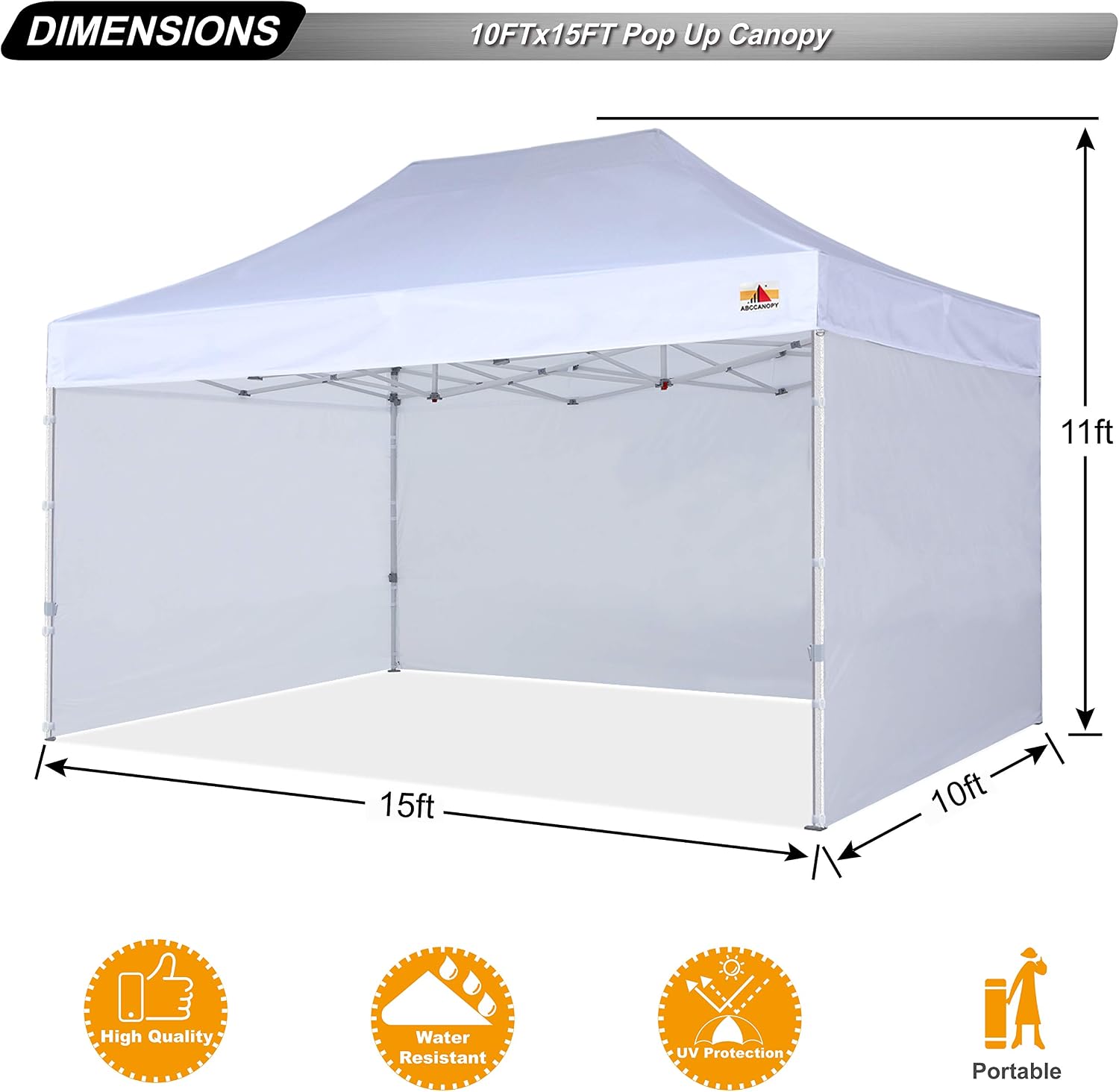 ABCCANOPY 10x15 Pop Up Canopy Tent Commercial Instant Outdoor Canopy Premium-Series with 3 Sidewalls and Hexagonal Legs White