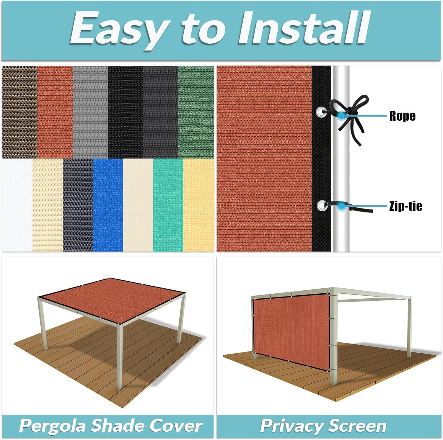 Amagenix 90% Pergola Shade Cover 12' X 20' Rust Red Sun Shade Cloth with Grommets GN07 for Outdoor Garden Patio Porch, Commercial Grade 200 GSM - Cable Zip Ties Included (We Customized)