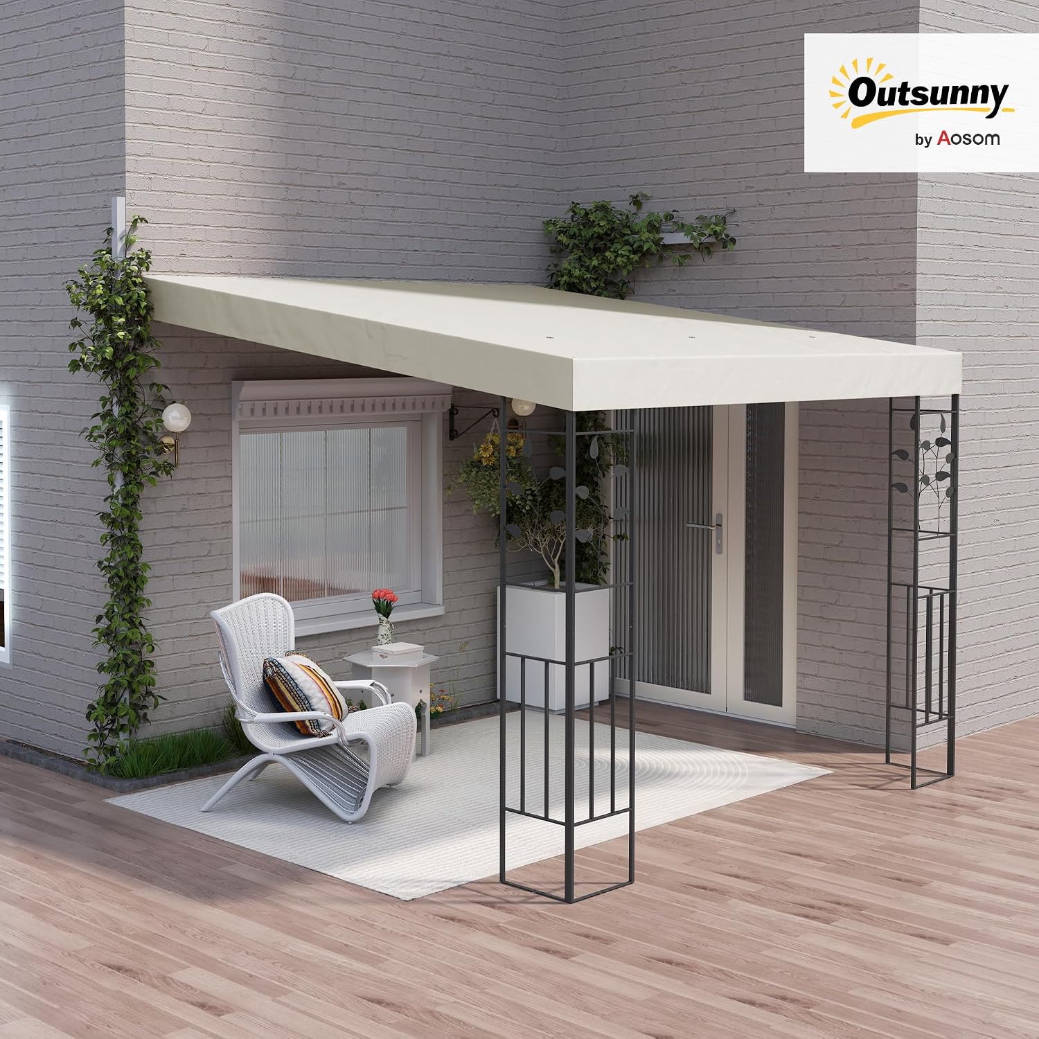 Outsunny 10' x 10' Outdoor Pergola Canopy, Metal Patio Canopy with Weather-Resistant Fabric and Drainage Holes for Backyard, Garden, Porch, Beach, Cream White