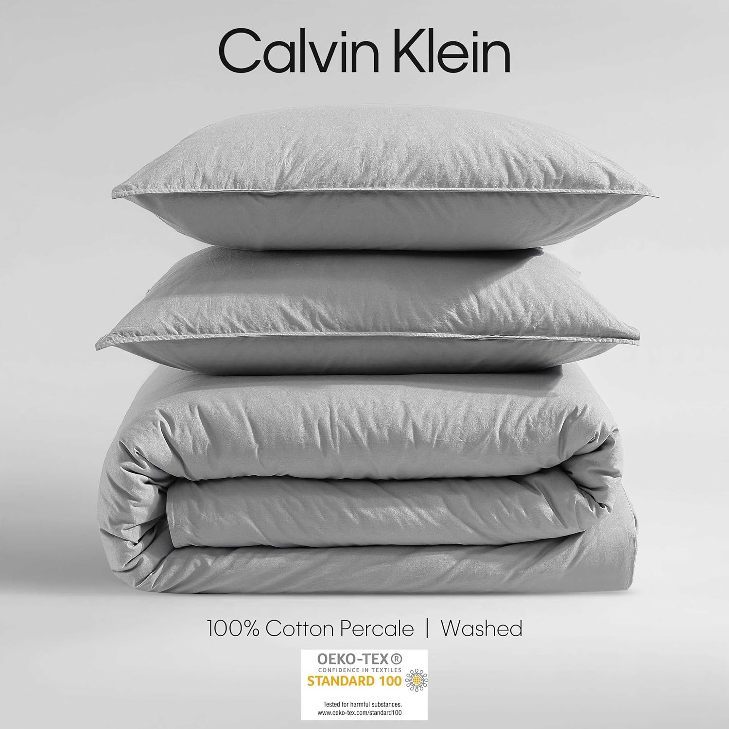 Calvin Klein - King Comforter Set, Modern Cotton Washed Percale Bedding with Matching Shams, Oeko-Tex Certified (Washed Percale Steel Blue, King)