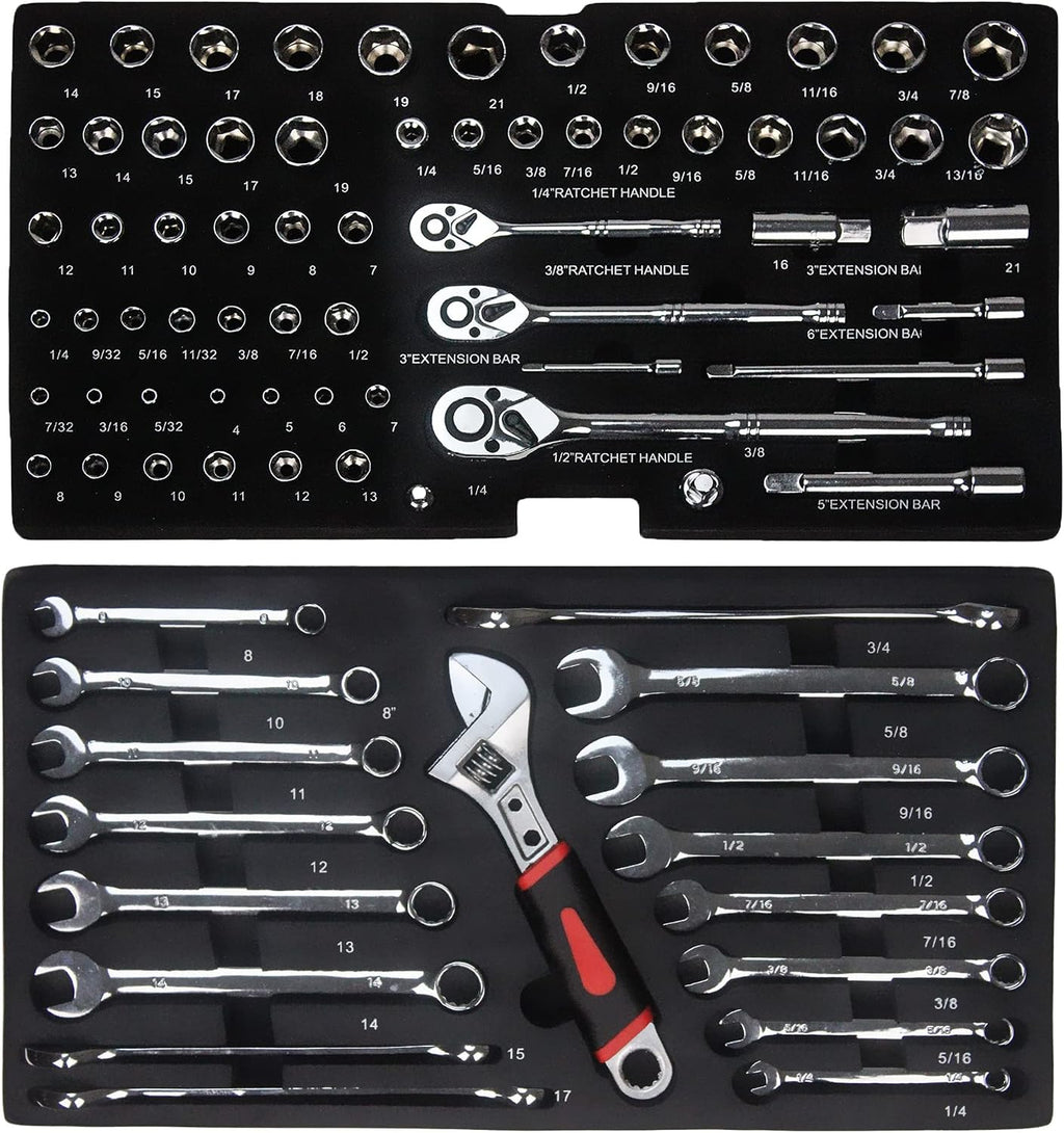 Runboll Mechanics Tool Set 339-Piece 3-Drawer Toolbox with Tools Kits Included, with pliers, ball hammer, screwdrivers, wrenches, Hex Keys, and More