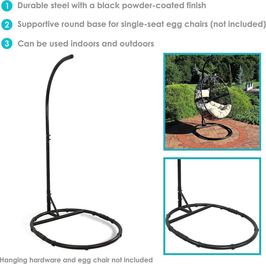 Sunnydaze Steel Egg Chair Stand with Extra-Wide Round Base - Black Powder-Coated Finish - Hardware Included -76 Inches Tall