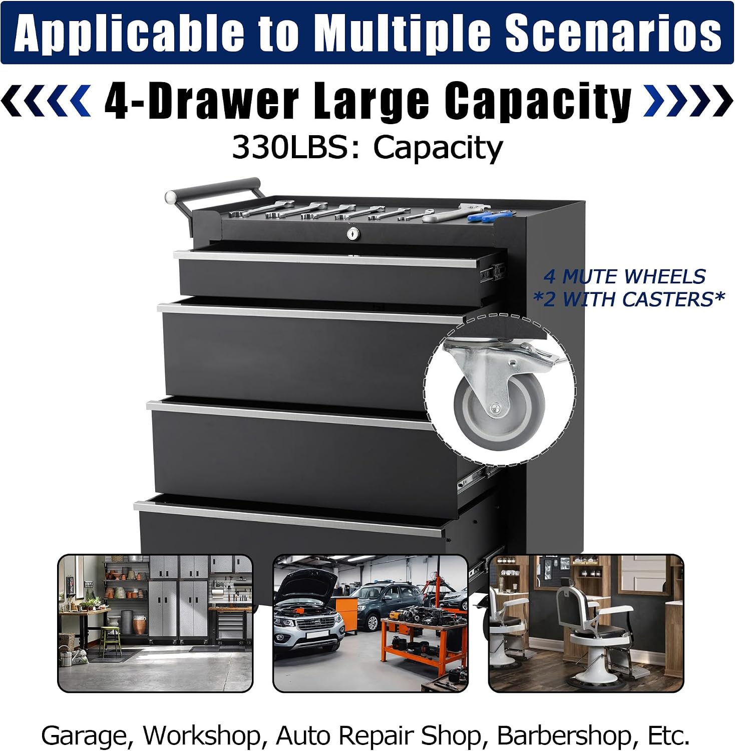 4-Drawer Rolling Tool Chest, Rolling Tool Box with Wheels and Lock System, Portable Mobile Tool Storage Cabinet for Garage, Workshop, Mechanics and Repair Room