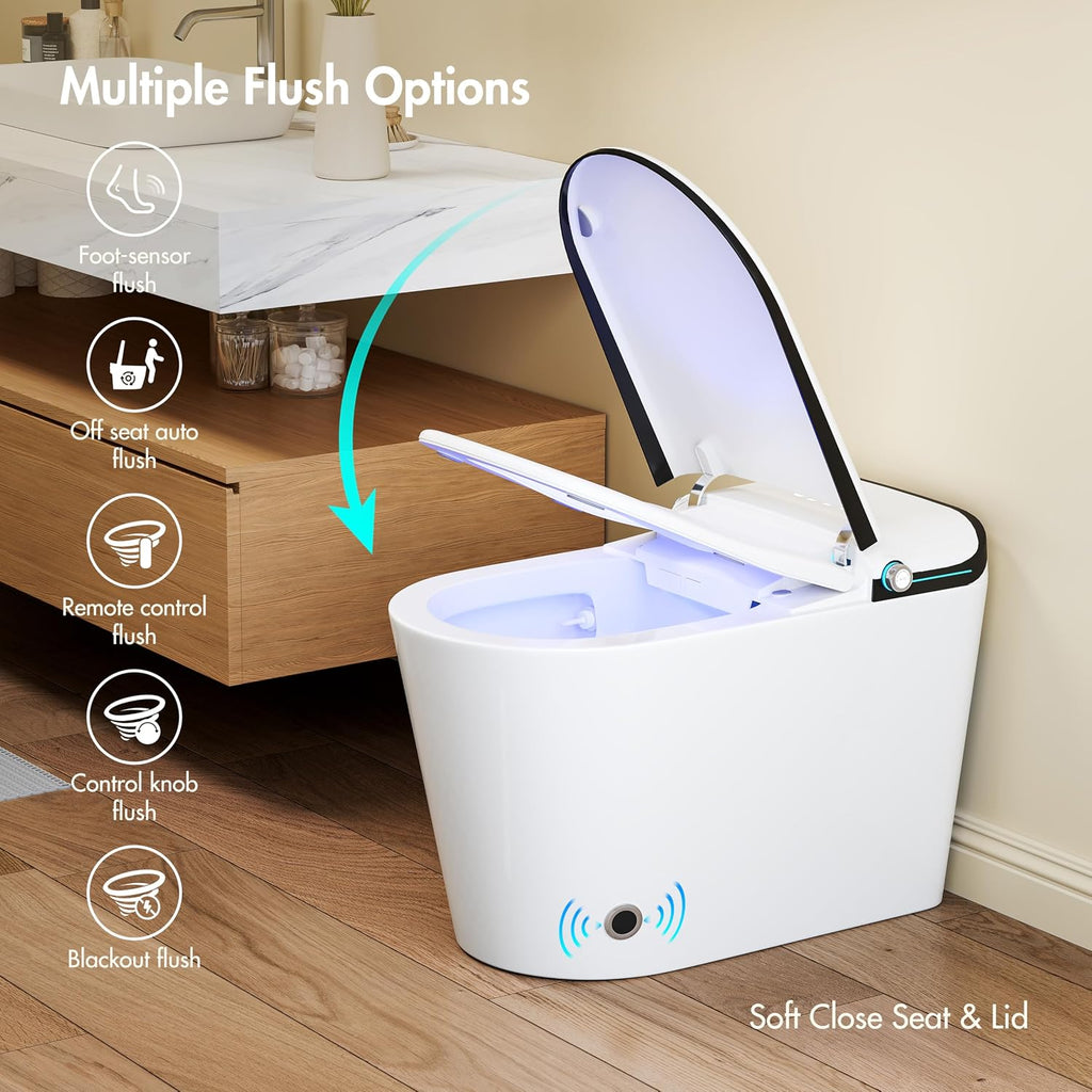 Smart Toilet with Bidet Built in, Eridanus One Piece Bidet Toilet for Bathrooms, Warm Water Wash & Dryer, Foot Sensor Flush, Elongated Heated Seat, Auto Open/Close with Digital Display, White & Black