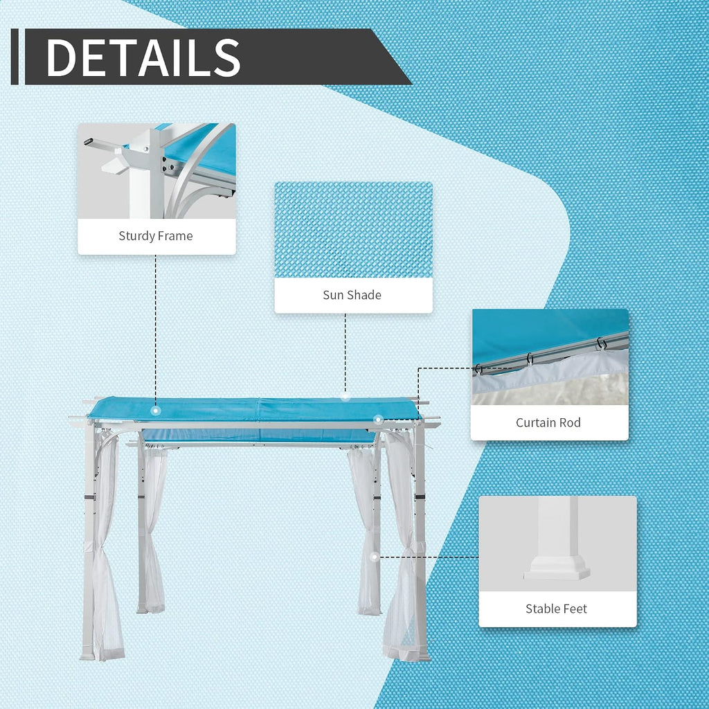 10' x 10' Outdoor Pergola, Pergola Canopy for Patio, Arched Roof Metal Pergola with Full Coverage Sun Shade Canopy, Tiffany Blue Tiffany Blue Sidewalls