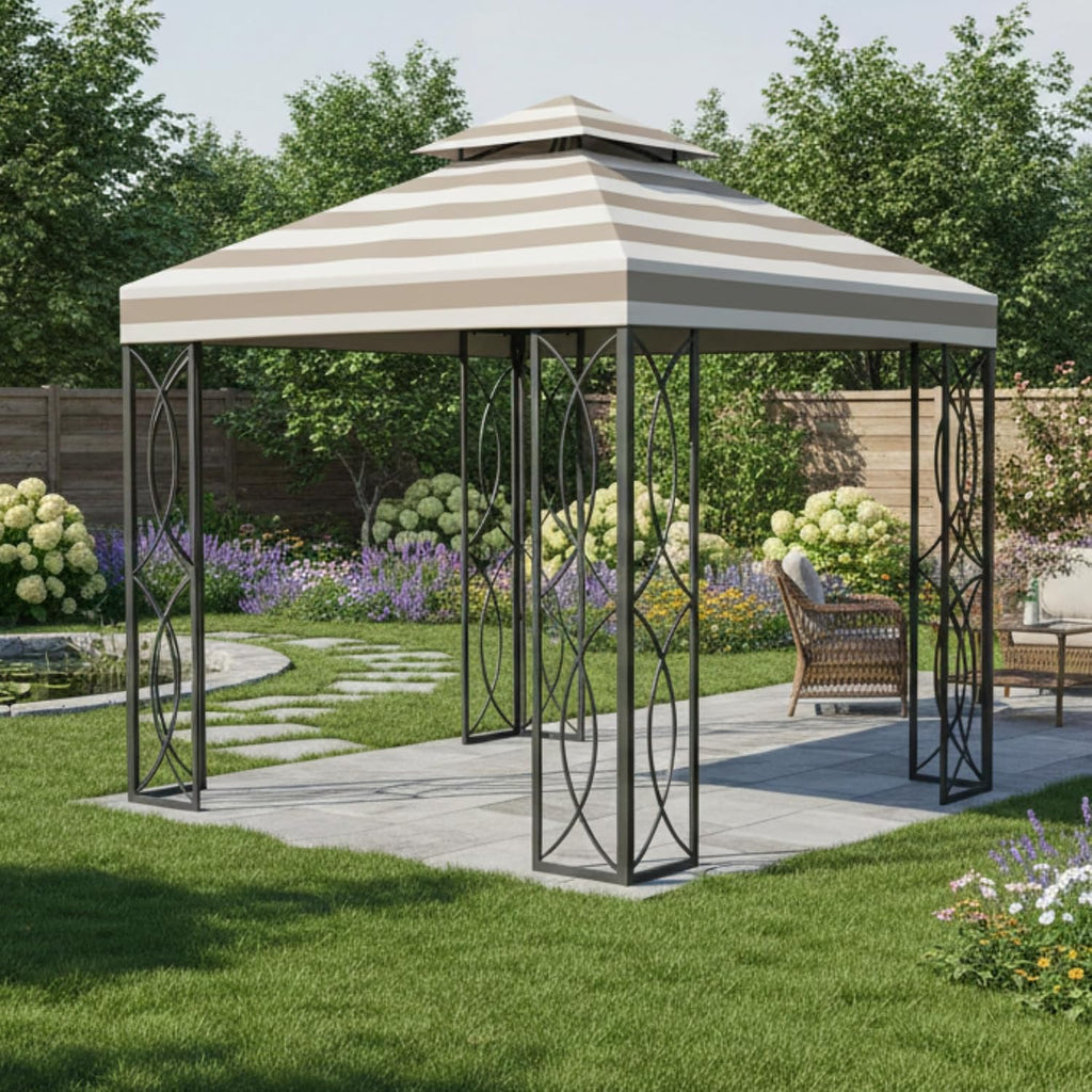 Garden Winds Durable 350 Replacement Canopy Top Compatible with Garden Treasures 8' x 8' Gazebo Models S-582D, S-582DN - Cabana Beige