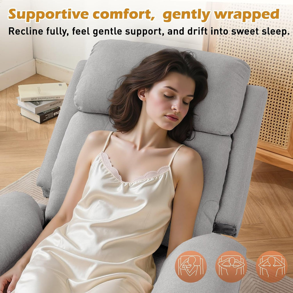 Korser Recliner Chair, Living Room Chairs for Adults, Padded Deep Seat Reading Chair with Side Pockets, Small Recliners for Small Spaces, Lounge Chair for Living Room, Bedroom, and RV (Linen)