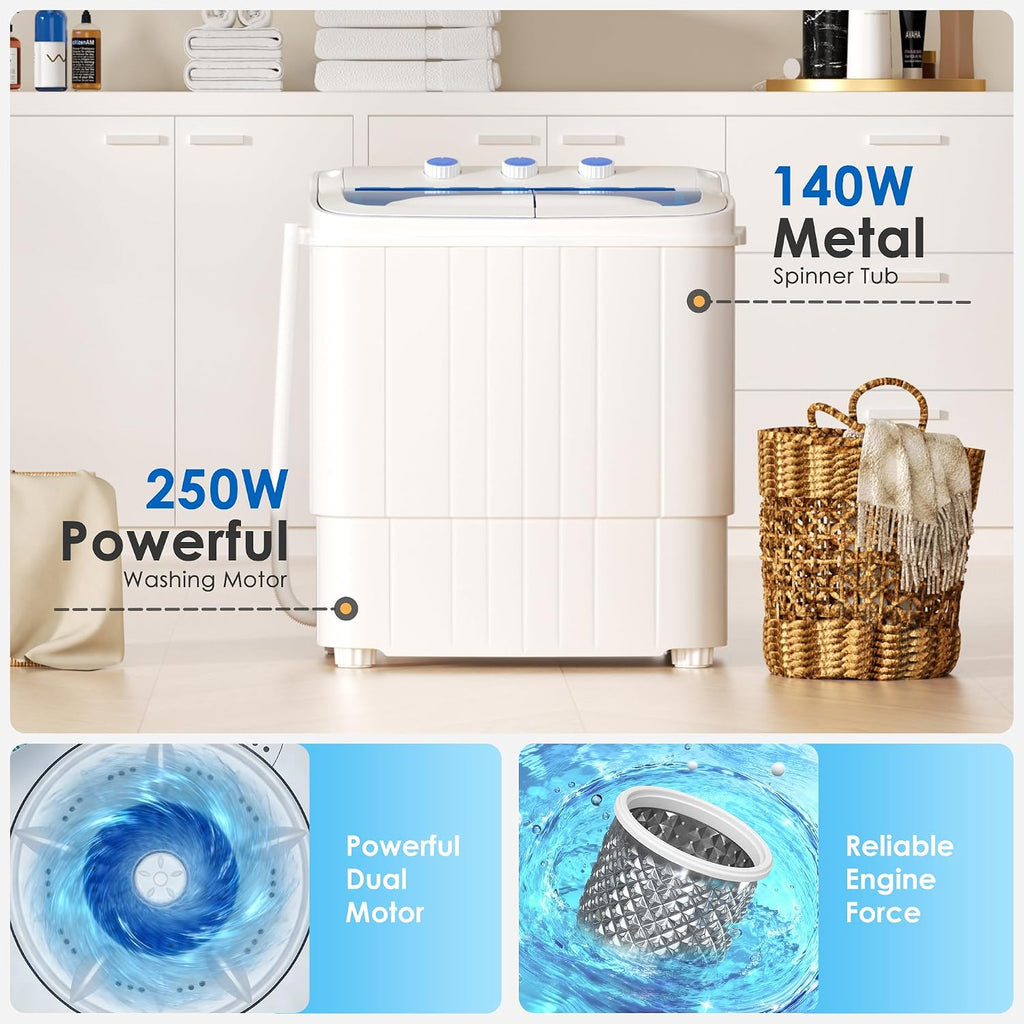 INTERGREAT Portable Washer and Dryer, 16 lbs Mini Small Washing Machine Combo with Spin Dryer, Compact Twin Tub Laundry Washer Machine for Apartments, Dorm, Rv, Camping, Blue