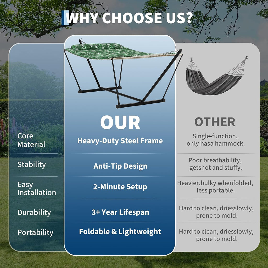 GarveeHome Double Hammock with Heavy-Duty Steel Stand, 2 Person Portable Hammock, 450LBS Max Weight Capacity, Easy Assembly, Ideal for Indoor, Backyard, Camping & Outdoor Use