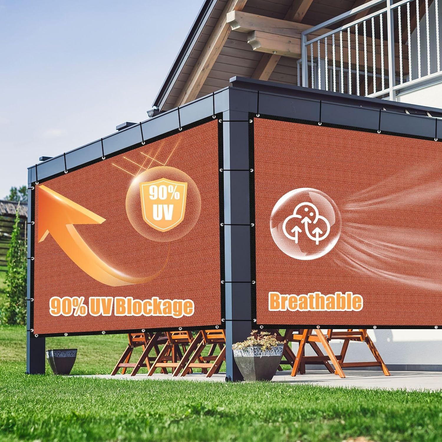 Amagenix 90% Pergola Shade Cover 12' X 20' Rust Red Sun Shade Cloth with Grommets GN07 for Outdoor Garden Patio Porch, Commercial Grade 200 GSM - Cable Zip Ties Included (We Customized)