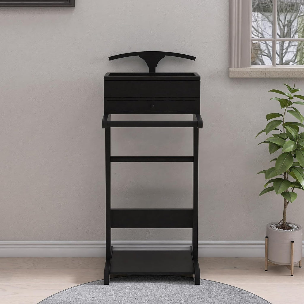 Mens Valet Stand with Drawer & Tray, Wooden Suit Valet Stand for Men Women Modern