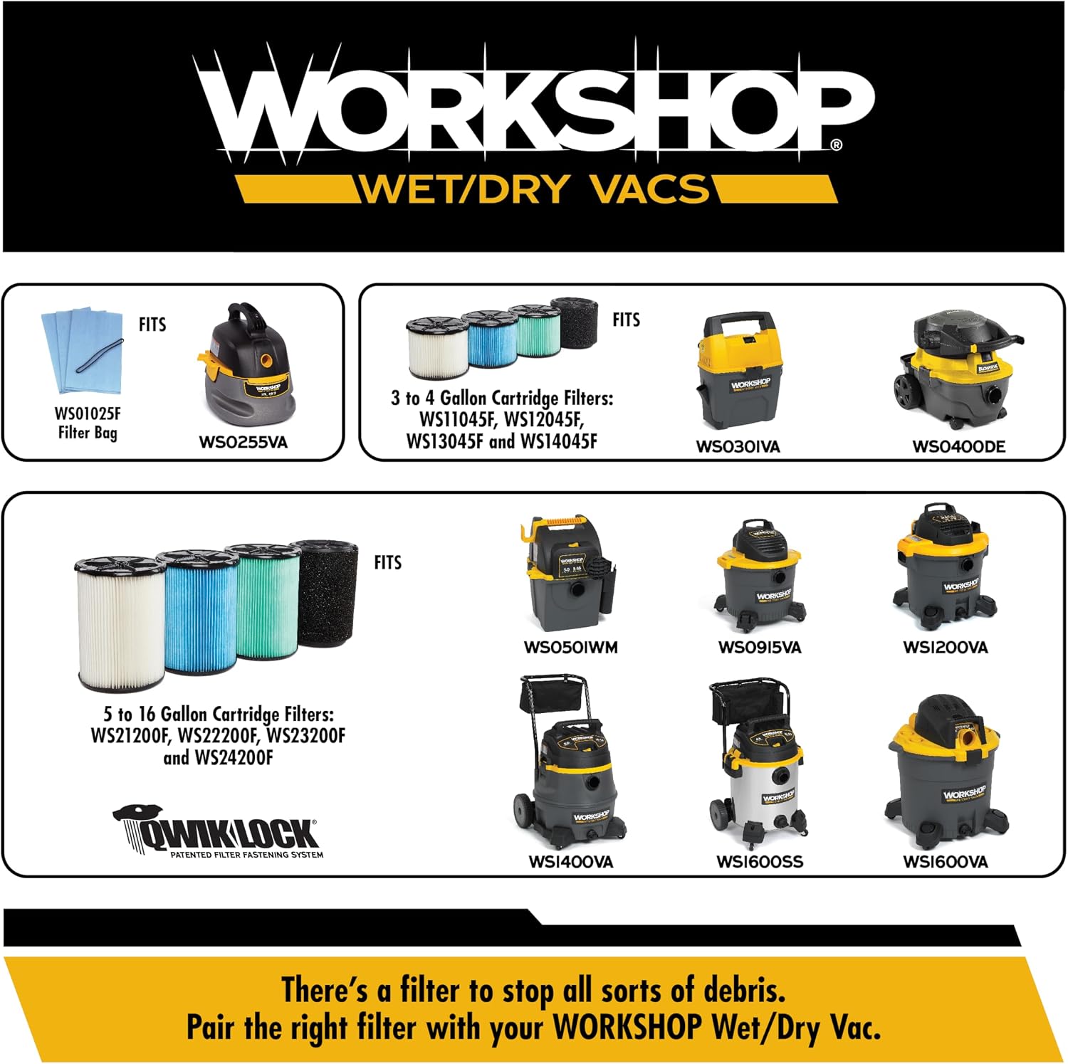 WORKSHOP Wet/Dry Vacs Shop Vacuum WS1600VA 16-Gallon 6.5 Peak HP Heavy-Duty Wet Dry Vacuum Cleaner with Filter, Hose, and Attachments for Home Projects & Renovations
