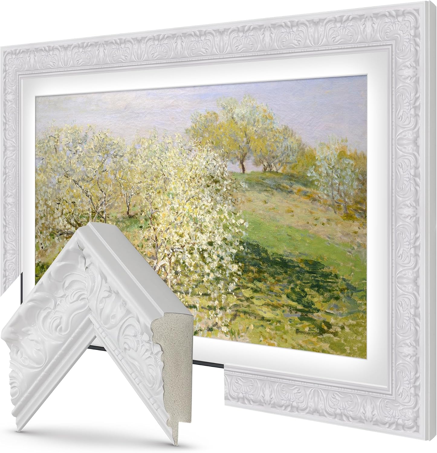 Tuscan Gloss White 65' Premiere Deco TV Frame - Compatible ONLY with Samsung The Frame TV and Pro TVs (Fits 2021-2026, LS03A, LS03B,LS03C,LS03D,LS03FA,LS03FW)