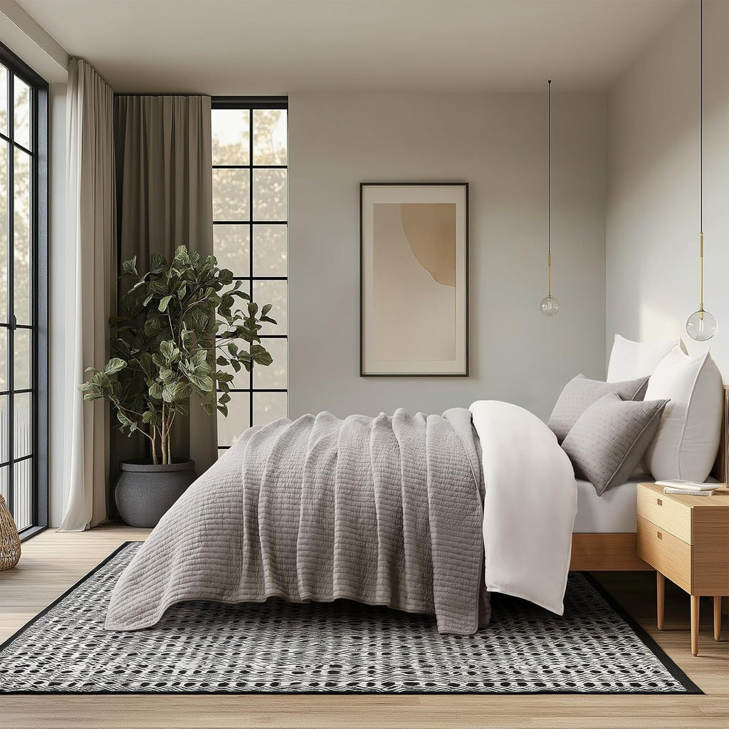 EVERGRACE Cross Stitch Pre-Washed Cotton Quilt Bedding Set Queen Size, Oversized 3 Pieces Lightweight Bedspread Coverlet for All Season, with 2 Matching Shams, Taupe, 92'x96'