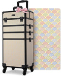 BYOOTIQUE 4in1 Rolling Makeup Train Case Cosmetology Case on Wheels,Large Capacity Easy Access Cosmetic Organizer for Makeup Artist Hairstylist,Art Deco Pastel