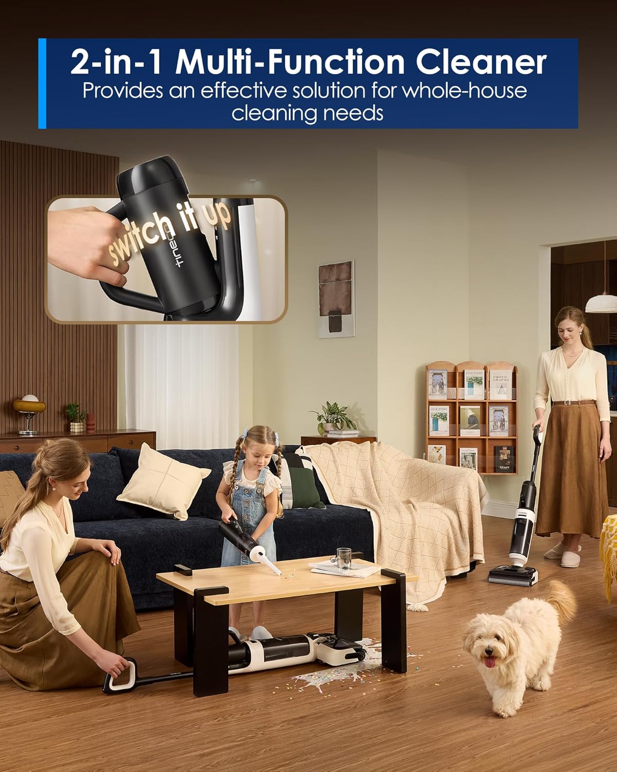 Tineco Floor One Switch S6 Stretch Breeze Wet Dry Vacuum Cleaners, Floor Cleaner Mop 2-in-1 Cordless Vacuum for Multi-Surface, 20kPa Suction, Anti-Tangle Design, Flashdry Self-Cleaning, 180° Lay-Flat