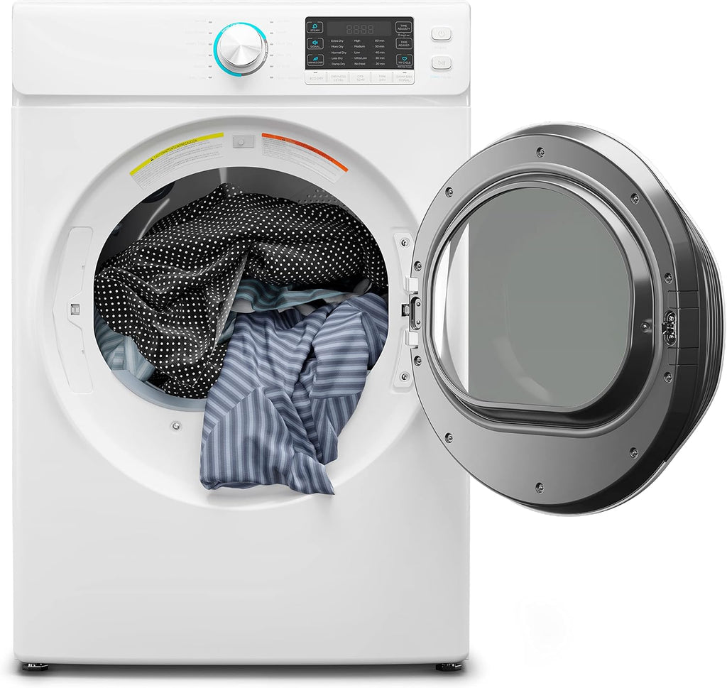 KoolMore 27' Front Load X-Large 8 Cu. Ft. Dryer, Large Capacity Home Unit with Wrinkle Release Steam Function and Smart Sensor Dry Technology, Stainless-Steel Drum [White] [240V] (FLD-8CWH)