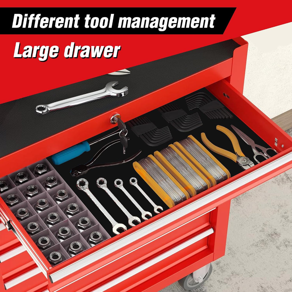 7-Drawer Rolling Tool Chest w/Drawers & Lock, Tool Storage Cabinet with Lockable Wheels, Top Cushion & Drawer Liners, Tool Organizer Box for Garage, Warehouse & Repair Sho