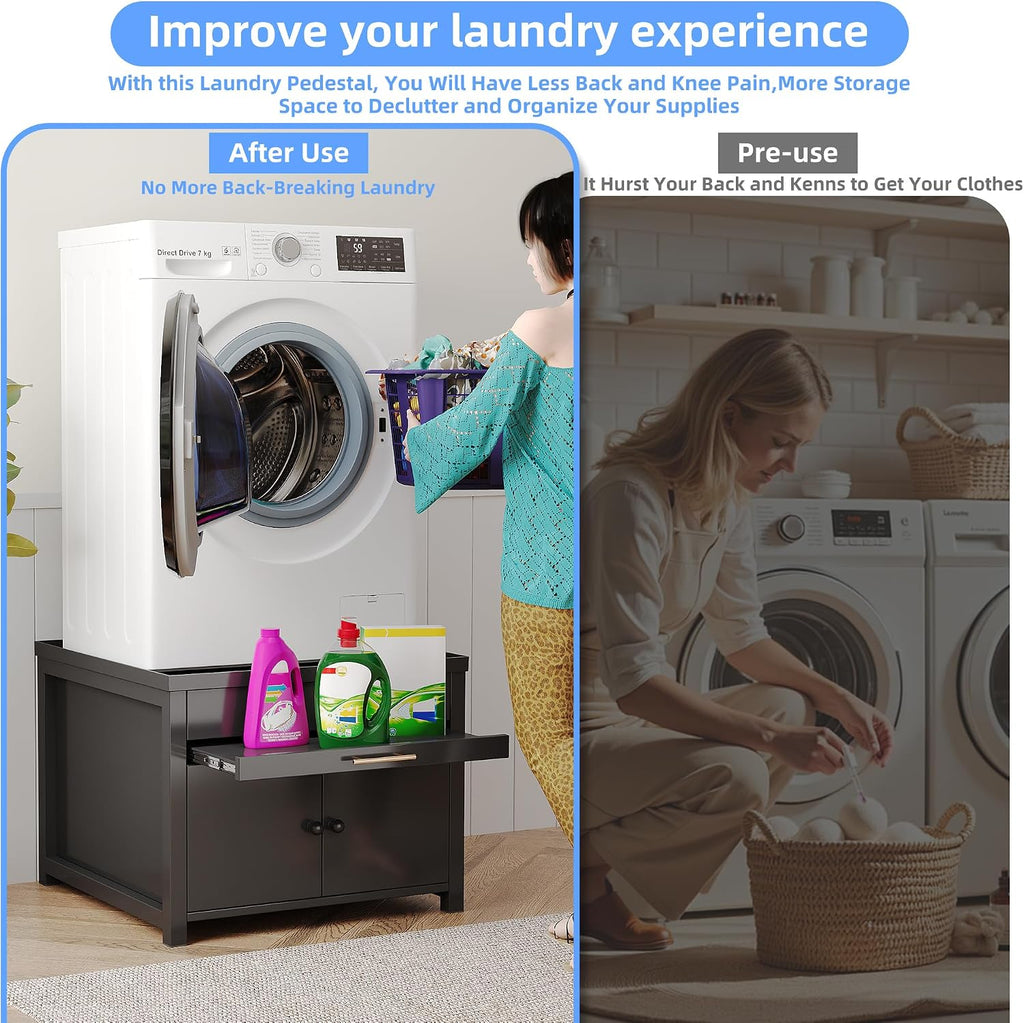 Laundry Pedestal for Washer and Dryer, Heavy Duty Metal Washer Dryer Pedestal Stand With Basket Shelf, 29' Universal Fit Anti-Vibration Washing Machine Stand, 770 LBS Capacity, 29'W×29'D×23'H