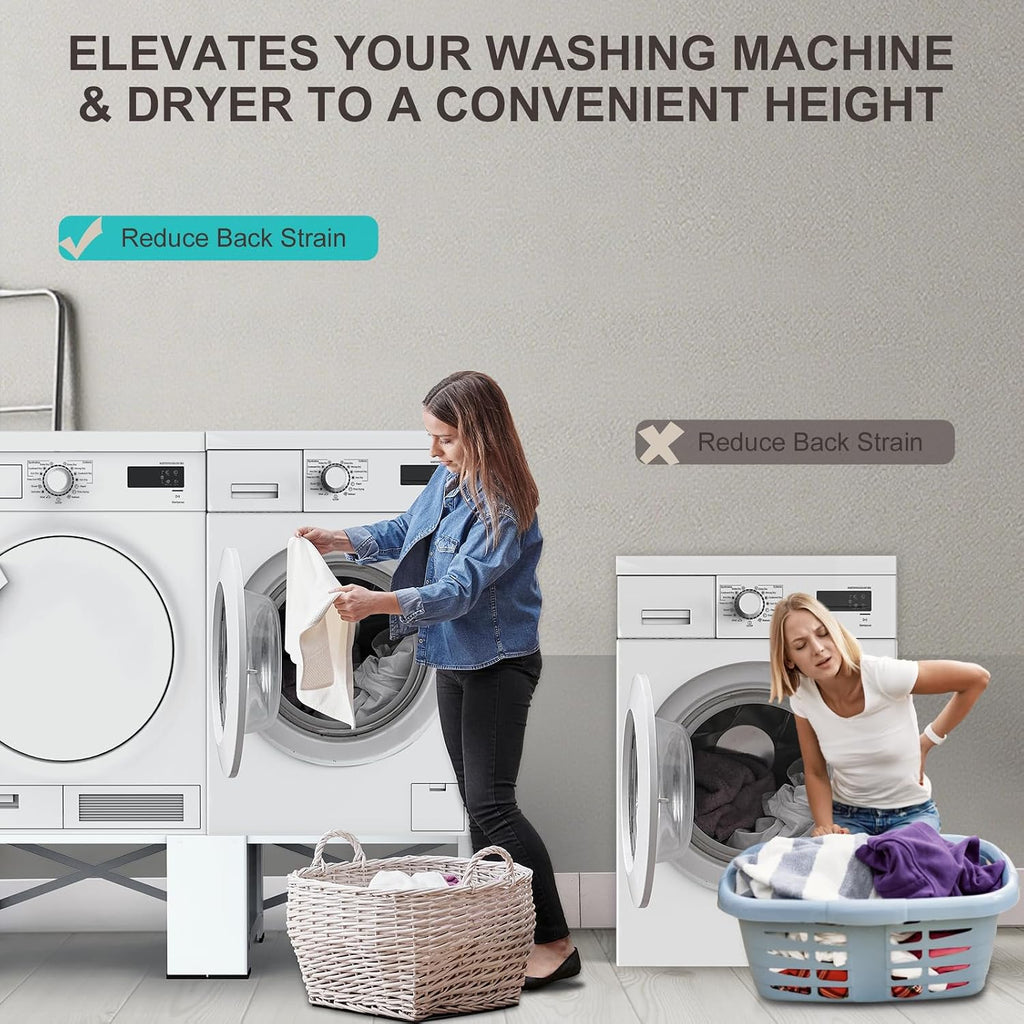 28' Washer and Dryer Pedestals Set of 2 ,Laundry Pedestal for Washer and Dryer , Alloy Steel Washing Machine Stand Raiser, Washer and Dryer Stand 12.6'' Height White