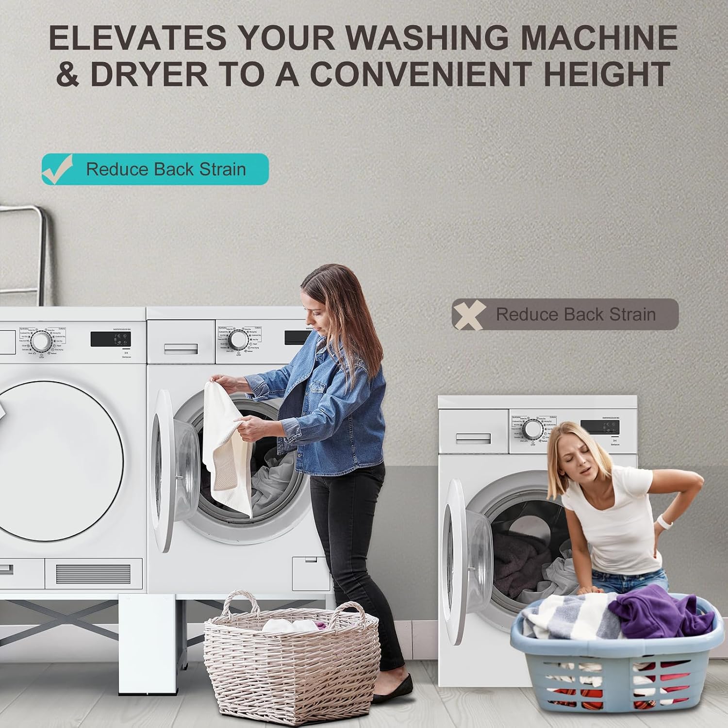 28' Washer and Dryer Pedestals Set of 2 ,Laundry Pedestal for Washer and Dryer , Alloy Steel Washing Machine Stand Raiser, Washer and Dryer Stand 12.6'' Height White
