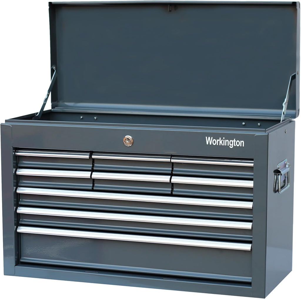 Workington Portable Metal Tool Chest with 9 Drawers, 24' 9-Drawer Tool Chest Cabinet with Ball Bearing Drawer Slides, Steel Tool Storage Box Organizer 4006 Gray