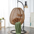 Swining Egg Chair with Stand,Wicker Rattan Hanging Egg Chairs, Patio Swing with UV Resistant Cushion, Outdoor Indoor Hanging with Foldable Basket & Metal Stand for Bedroom (Light Brown-S)