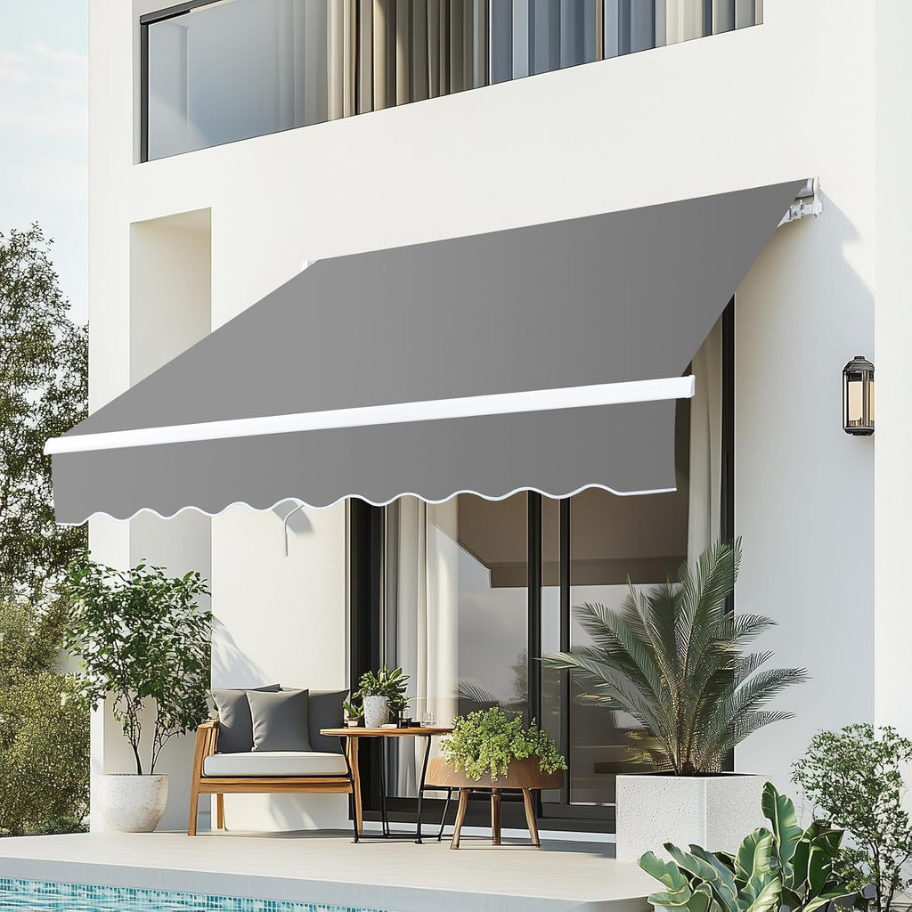 VINGLI 8' x 7' Retractable Awning for Patio Awning Door Awning with Manual Crank Handle, Aluminum Frame Door Canopy UV Resistant (Gray)